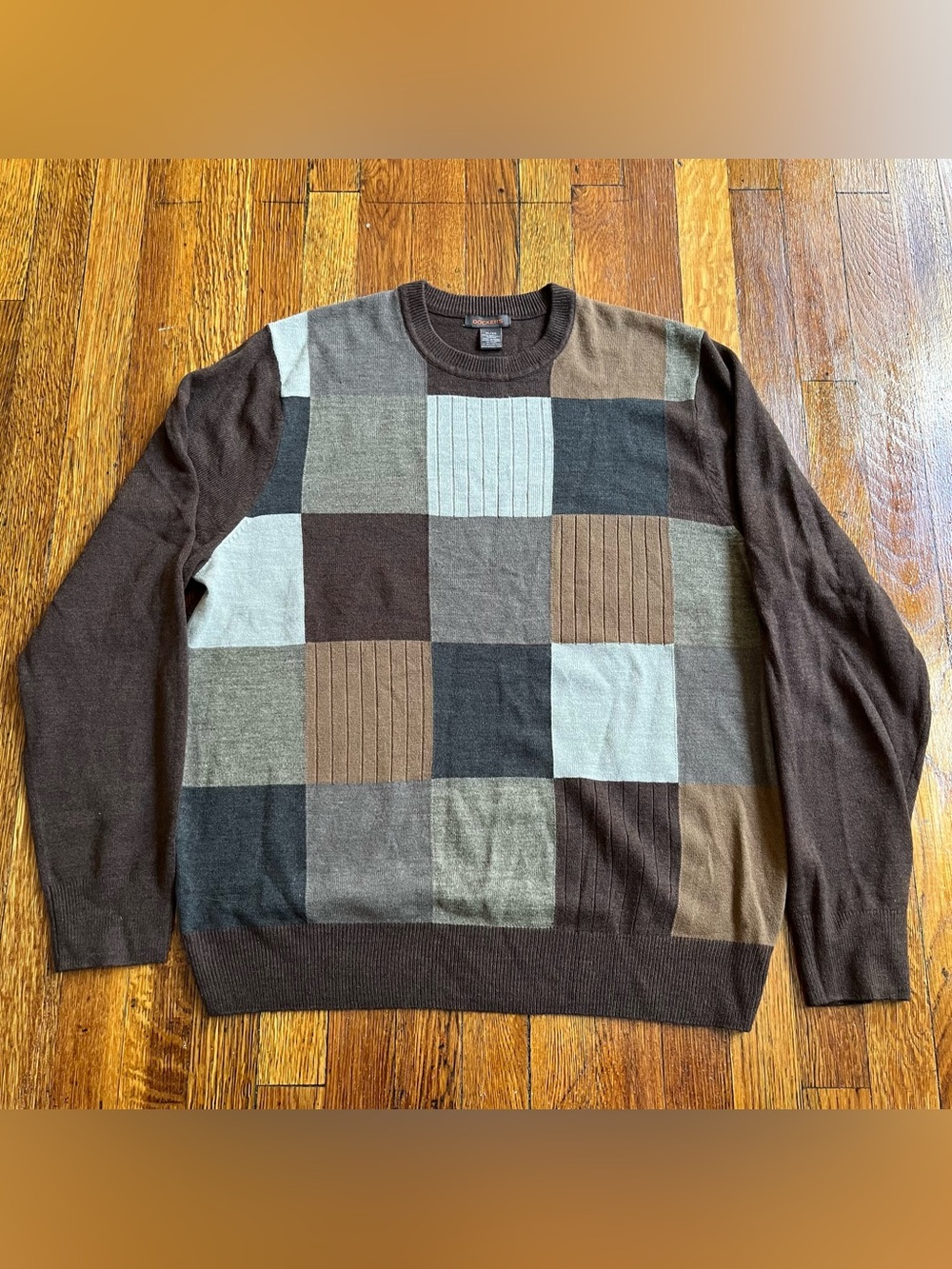 Vintage 90s preppy earth tone color block knit sweater